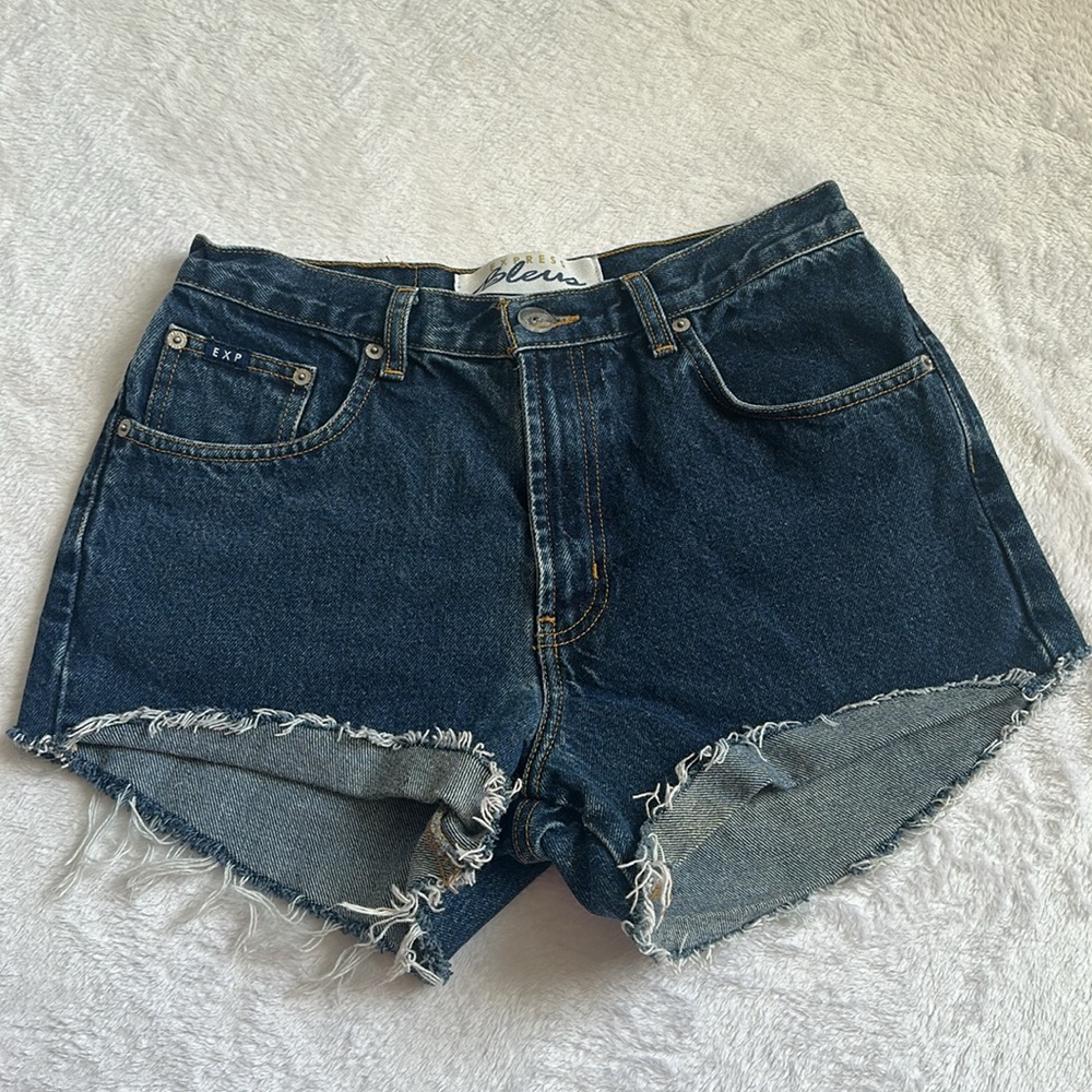 Y2K Express Blues High Rise Cut Off Jean‎ Shorts Women 9/10 Indie Sleaze Cowgirl